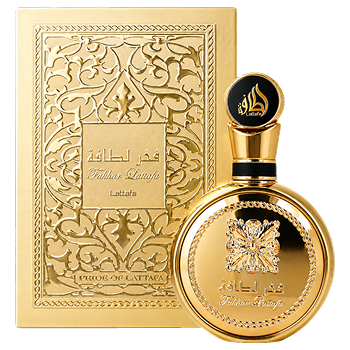 Opakowanie i flakon Lattafa Fakhar Gold Extrait