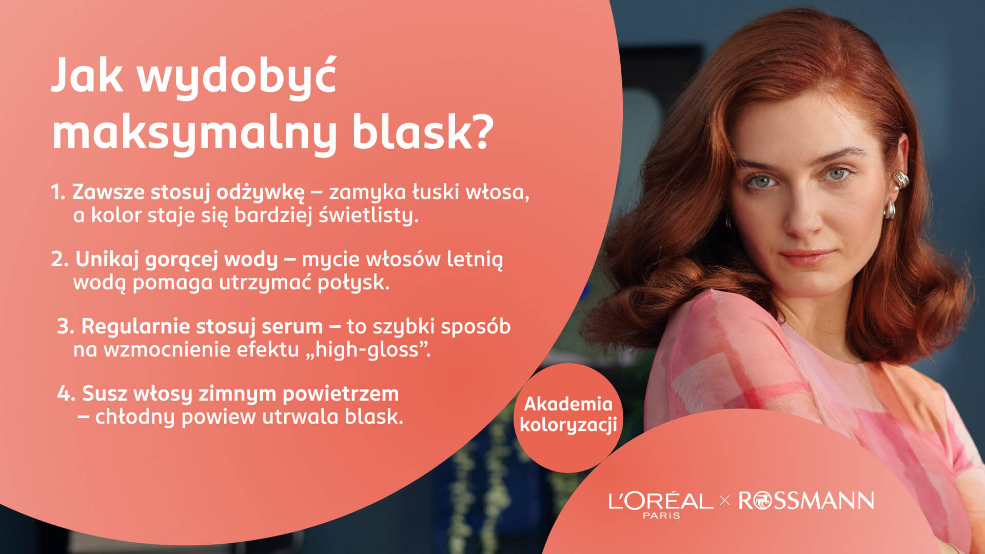 Infografika przedstawiająca, jak wydobyć maksymalny blask z włosów