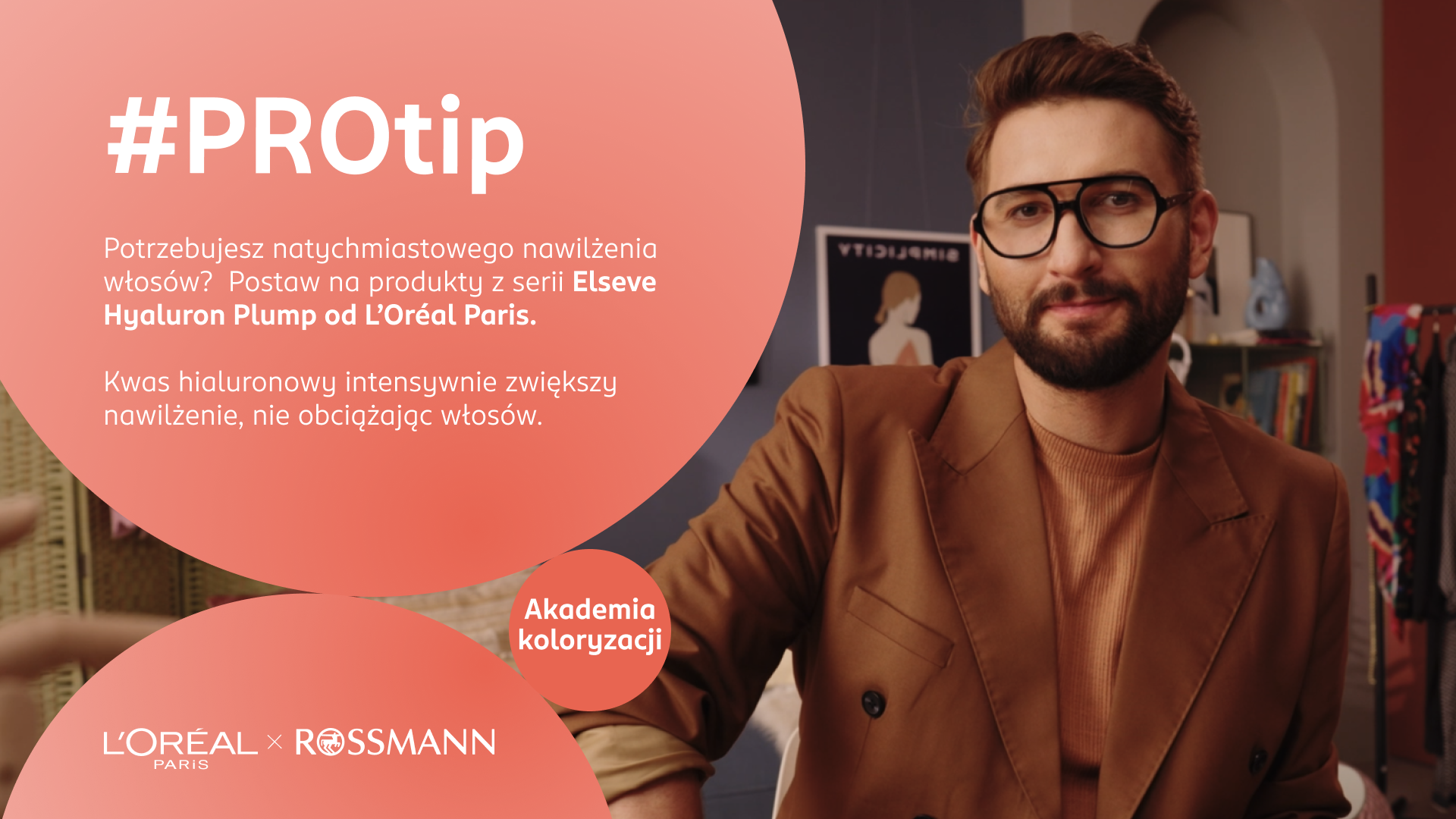 Infografika z Pawłem Ziębą, ekspertem L'Oréal Paris, na temat produktów poprawiających nawilżenie włosów.