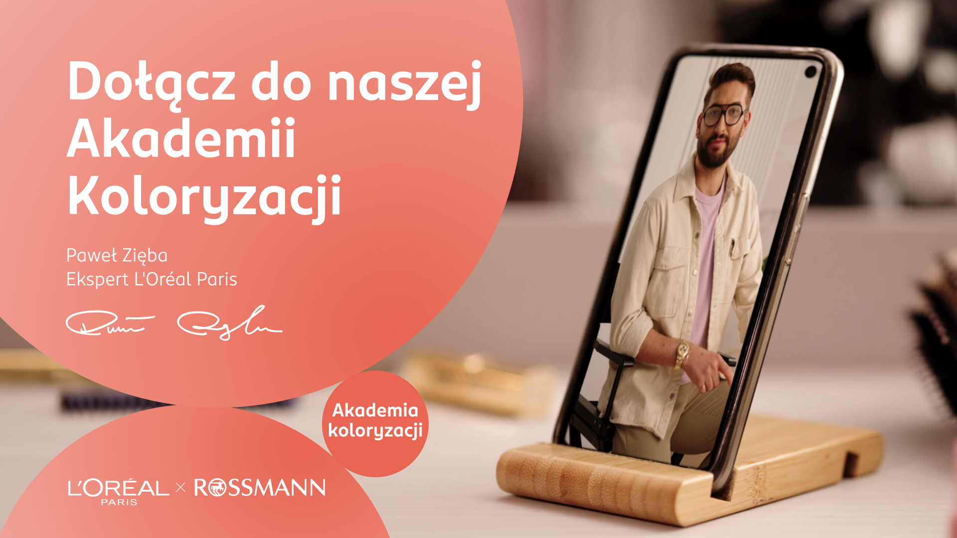 Grafika z Pawłem Ziębą promująca Akademię Koloryzacji