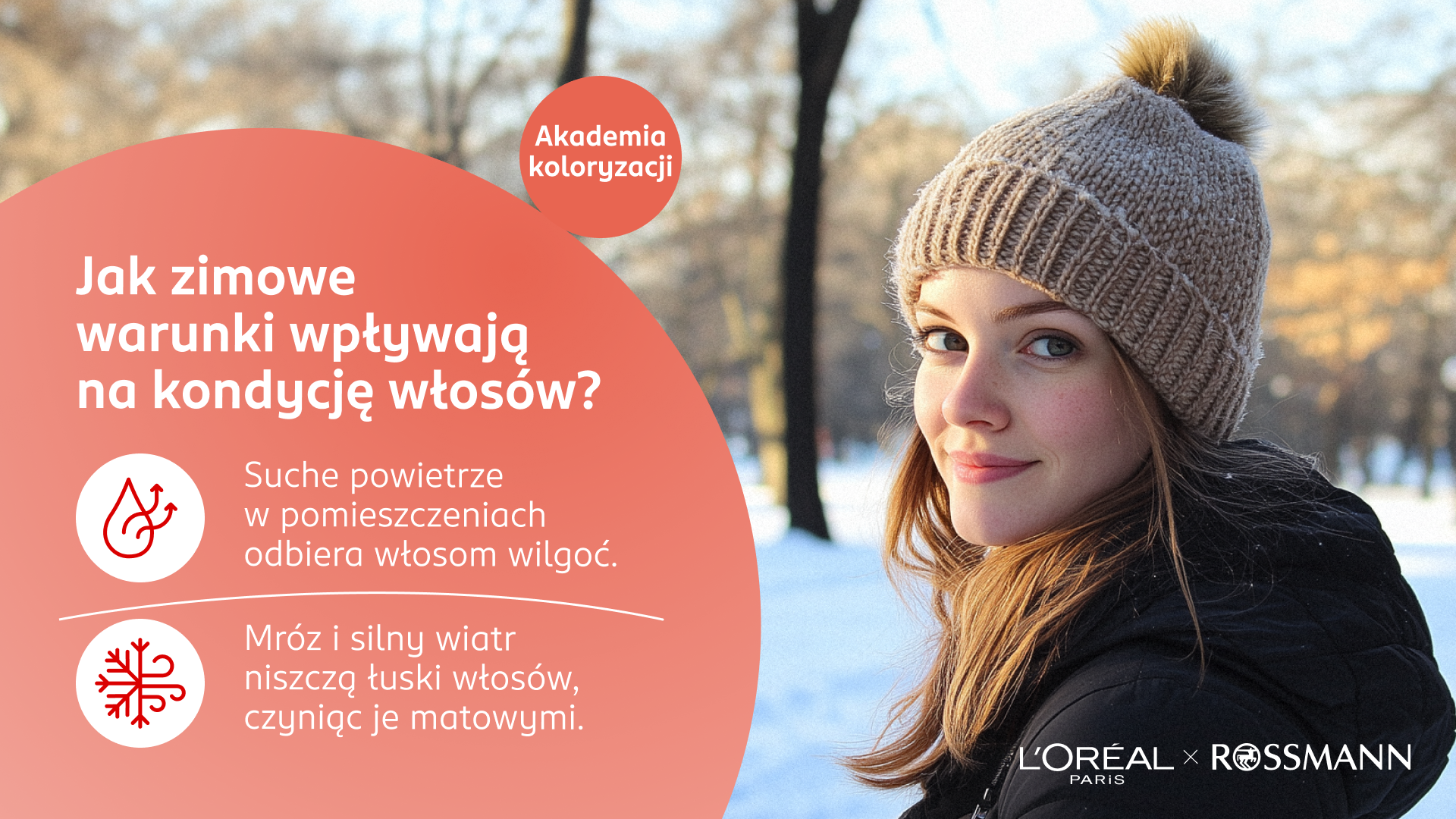 Infografika mówiąca o tym, jak zimowe warunki wpływają na kondycję włosów 