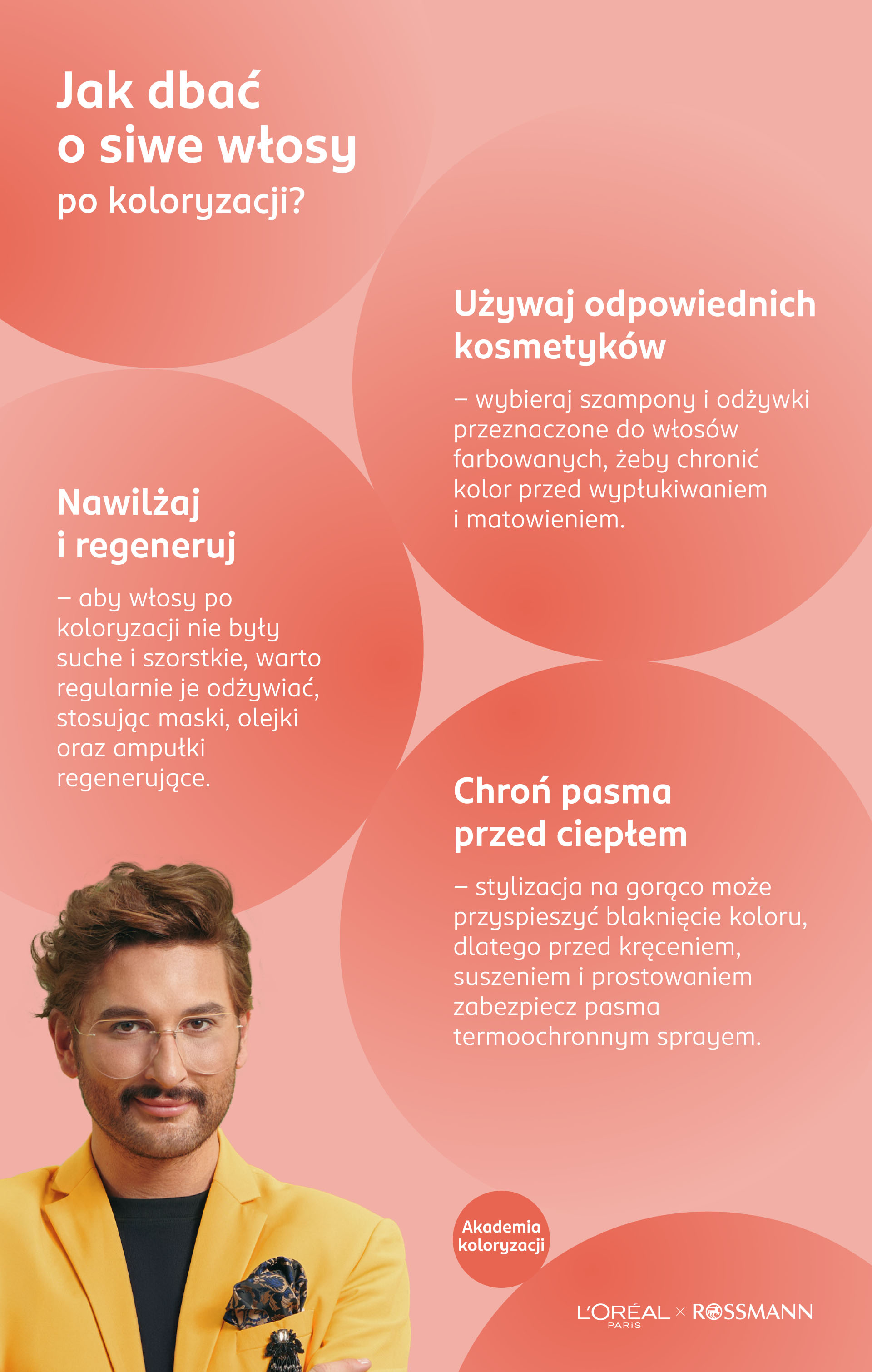 Jak dbać o siwe włosy po koloryzacji – infografika