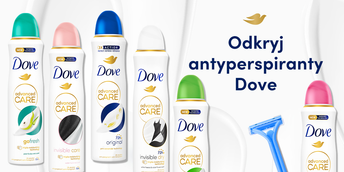 Pełny asortyment antyperspirantów Dove Advanced Care