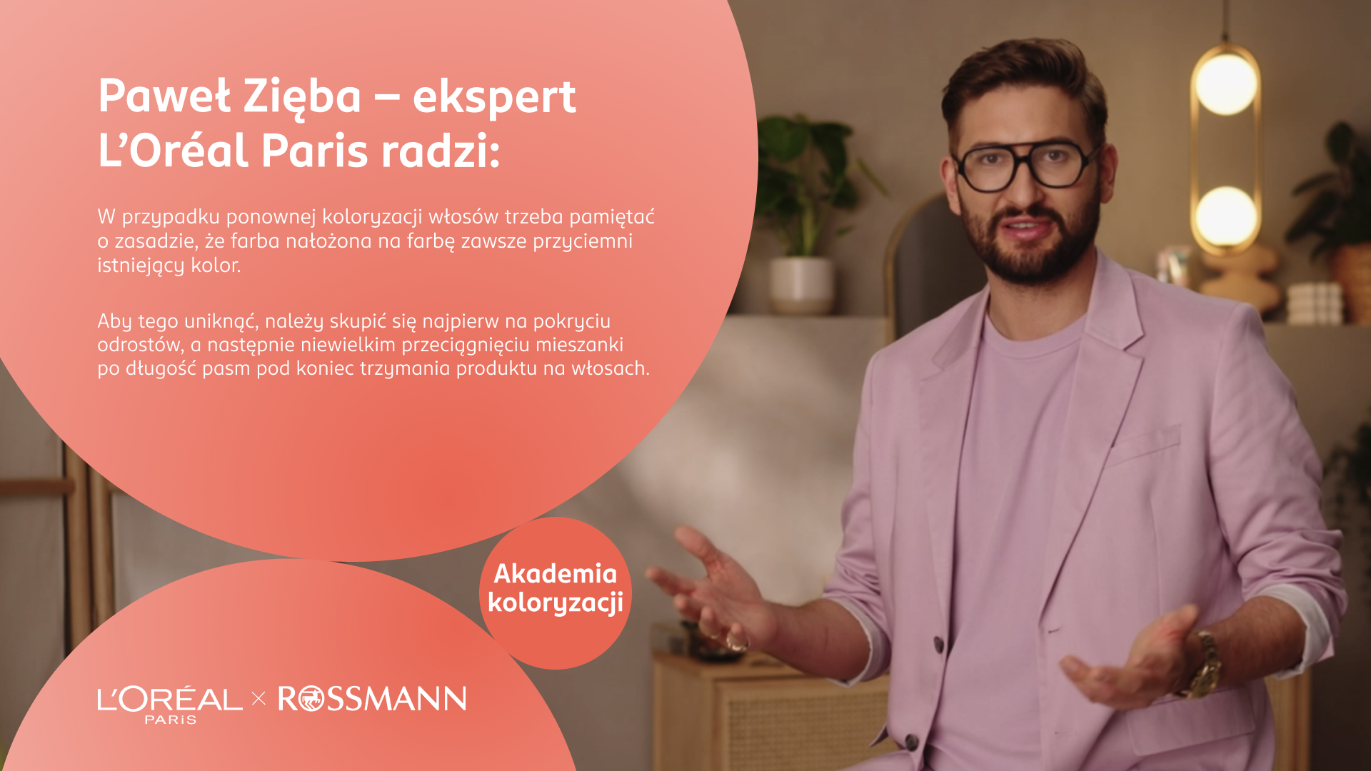 Grafika z Pawłem Ziębą, ekspertem L'Oréal Paris, dotycząca ponownej koloryzacji włosów.
