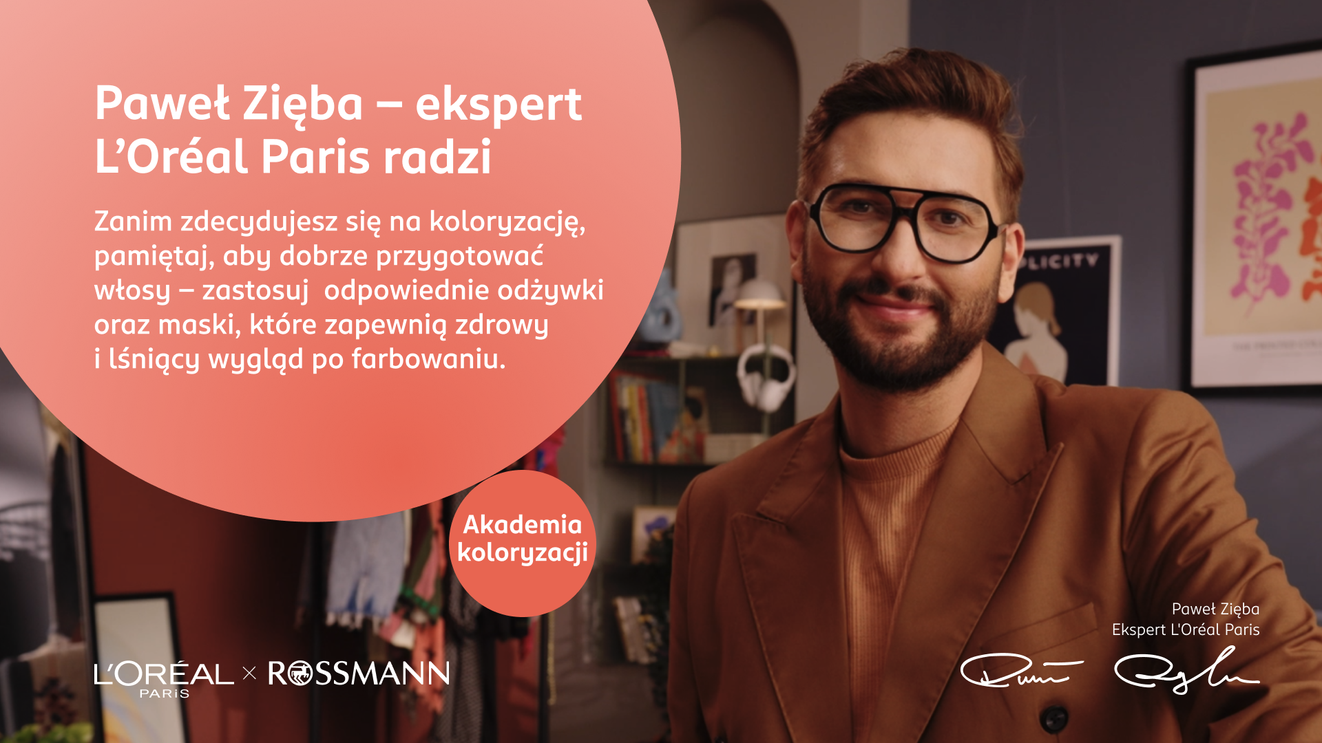 Grafika z Pawłem Ziębą, ekspertem L'Oréal Paris, na której znajduje się porada dotycząca przygotowania włosów przed farbowaniem.